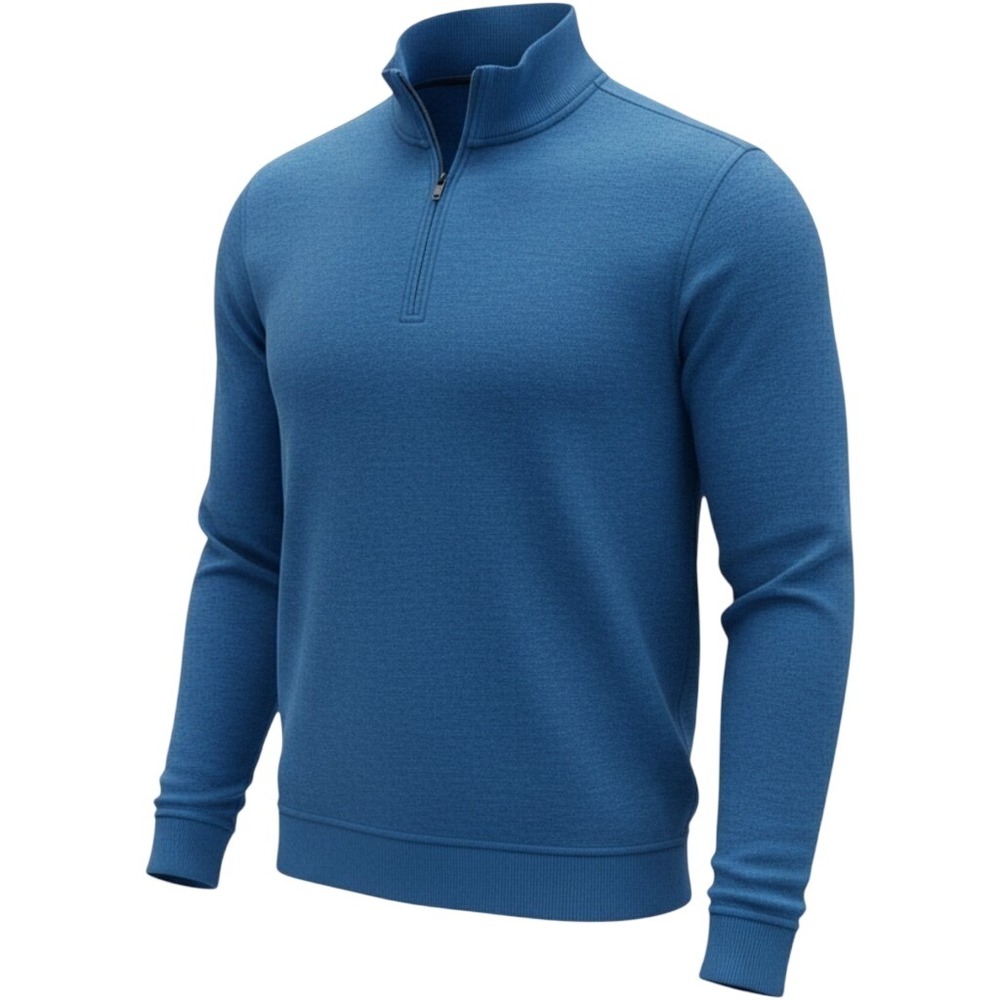 Under Armour Mens Long Sleeve Blue Quarter Zip Pullover Logo Sleeve Large